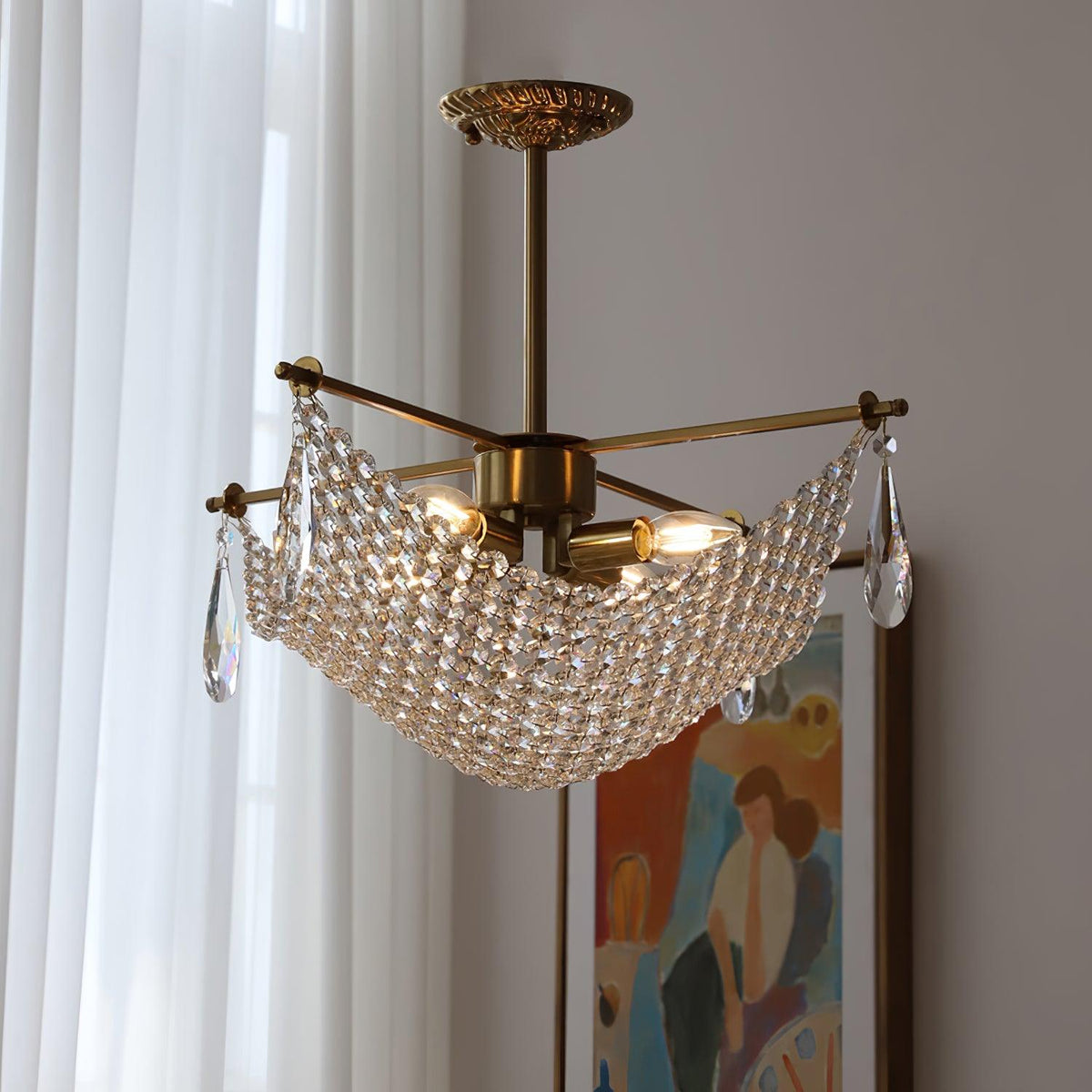 Bastetta Lustre avec Fils de Cristal et Cristal