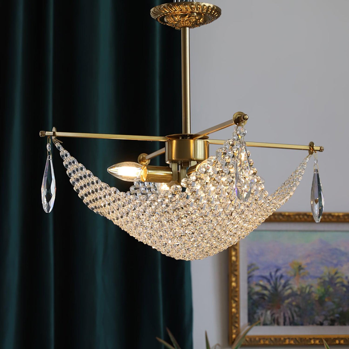 Bastetta Lustre avec Fils de Cristal et Cristal