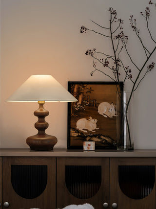 Vominex Bois Tissu Lampe de Table Vintage