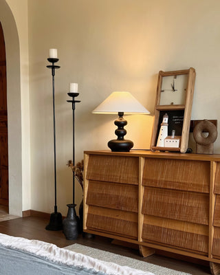 Vominex Bois Tissu Lampe de Table Vintage