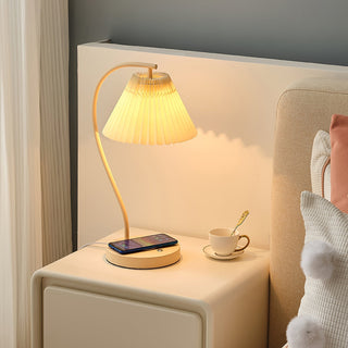 Muto Lampe de Table Plissé Nordique, Métal/Fibre, Blanc/Beige, Salon