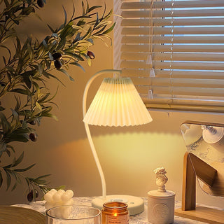 Muto Lampe de Table Plissé Nordique, Métal/Fibre, Blanc/Beige, Salon