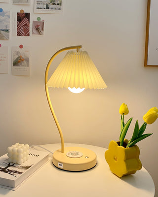 Muto Lampe de Table Plissé Nordique, Métal/Fibre, Blanc/Beige, Salon
