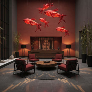 Crimson Swirl Koi Chandelier-Neutral Decor