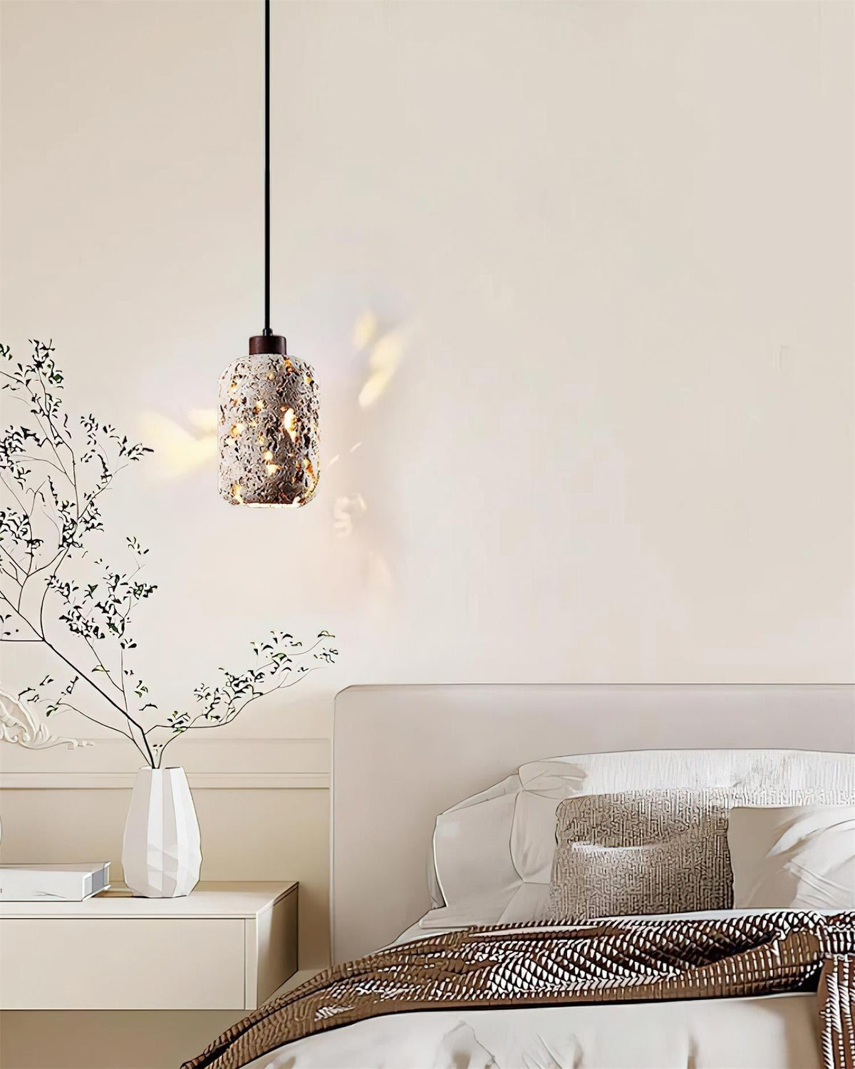 Caliora Pendant Light Concrete Travertine Cylinder Modern-Neutral Decor