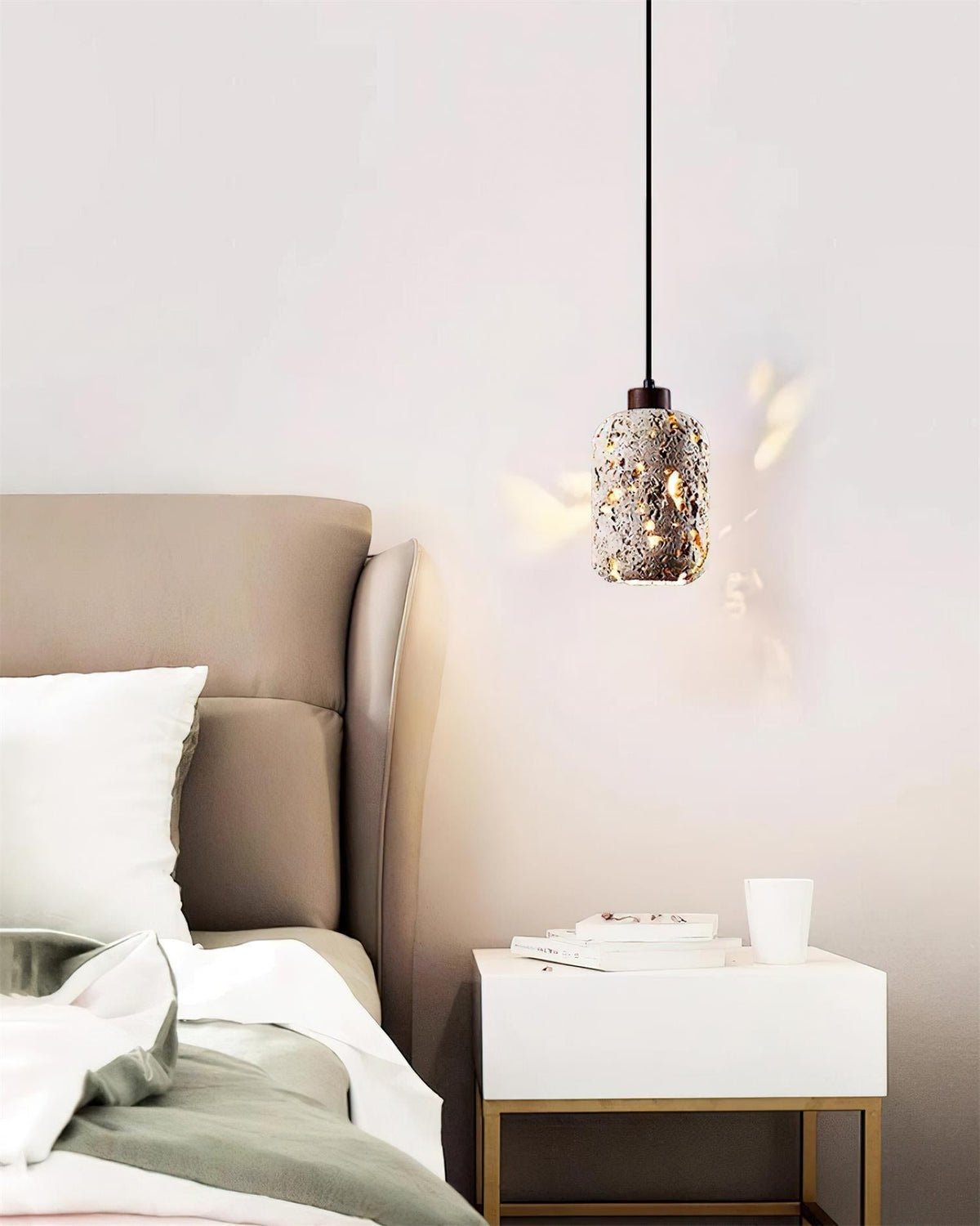 Caliora Pendant Light Concrete Travertine Cylinder Modern-Neutral Decor