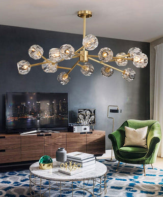 Lustra Suspension Lampe Boule en Cristal et Laiton en Grappe