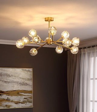 Lustra Suspension Lampe Boule en Cristal et Laiton en Grappe