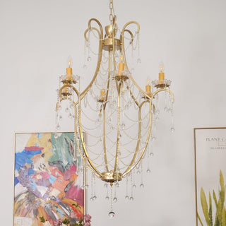 Lustra Lustre Cage à Oiseaux avec Gouttes en Verre