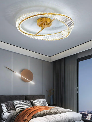 Lustra Plafonnier Anneaux en Cristal et Acier Inoxydable