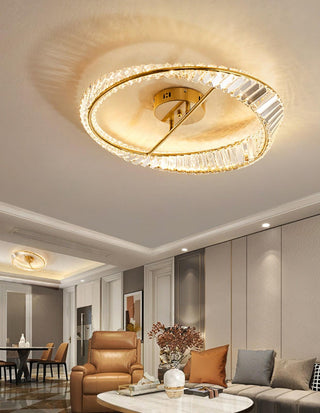 Lustra Plafonnier Anneaux en Cristal et Acier Inoxydable