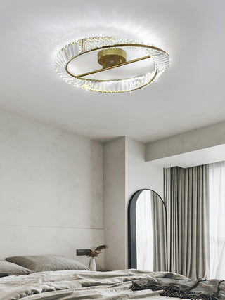 Lustra Plafonnier Anneaux en Cristal et Acier Inoxydable
