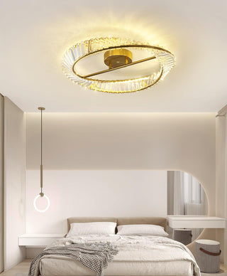 Lustra Plafonnier Anneaux en Cristal et Acier Inoxydable