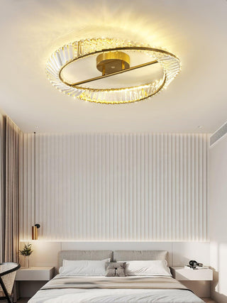 Lustra Plafonnier Anneaux en Cristal et Acier Inoxydable
