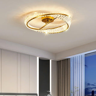 Lustra Plafonnier Anneaux en Cristal et Acier Inoxydable