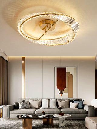 Lustra Plafonnier Anneaux en Cristal et Acier Inoxydable