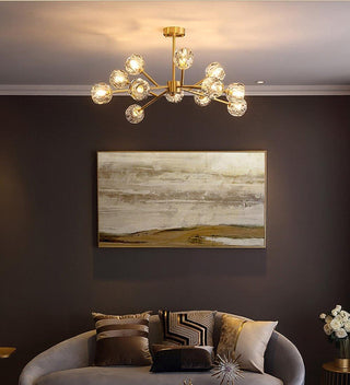 Lustra Suspension Lampe Boule en Cristal et Laiton en Grappe