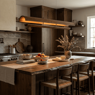 Curved Wood Linear Pendant Light-Neutral Decor