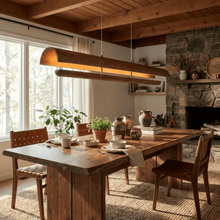 Curved Wood Linear Pendant Light-Neutral Decor