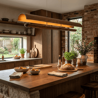 Curved Wood Linear Pendant Light-Neutral Decor