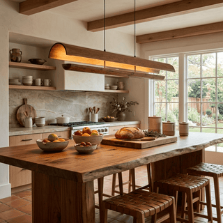 Curved Wood Linear Pendant Light-Neutral Decor
