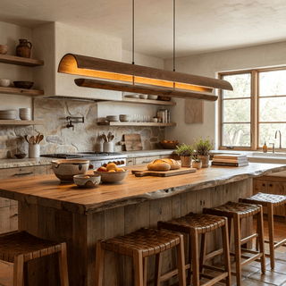 Curved Wood Linear Pendant Light-Neutral Decor
