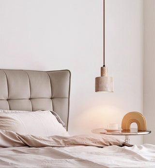 Cylindrical Travertine Pendant Lamp-Neutral Decor