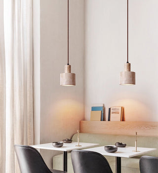 Cylindrical Travertine Pendant Lamp-Neutral Decor