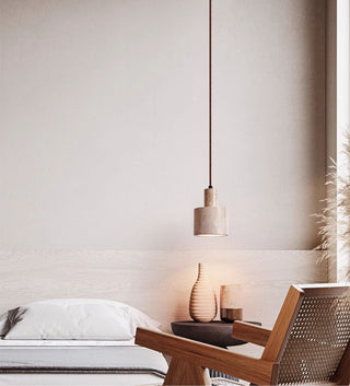 Cylindrical Travertine Pendant Lamp-Neutral Decor