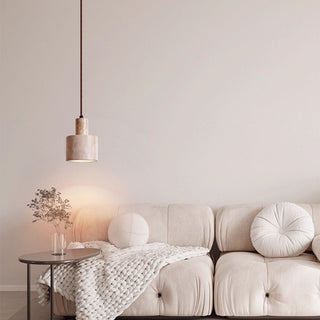 Cylindrical Travertine Pendant Lamp-Neutral Decor