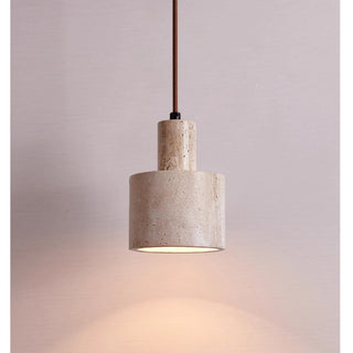 Cylindrical Travertine Pendant Lamp-Neutral Decor