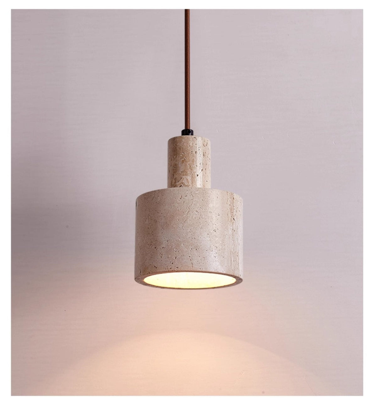 Cylindrical Travertine Pendant Lamp-Neutral Decor