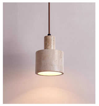 Cylindrical Travertine Pendant Lamp-Neutral Decor