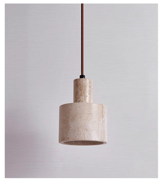 Cylindrical Travertine Pendant Lamp-Neutral Decor