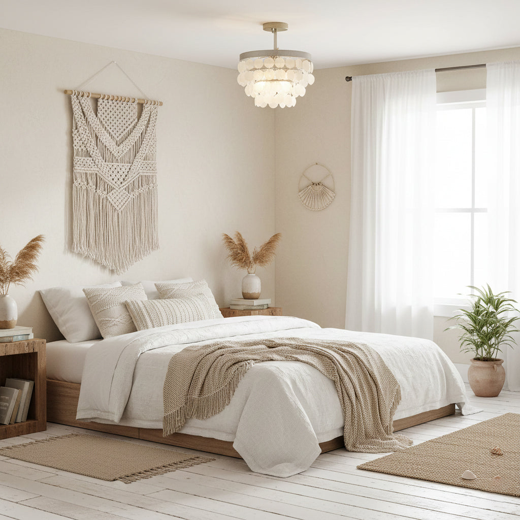 Brielle Ceiling Lamp shown in a coastal-themed living room setting.