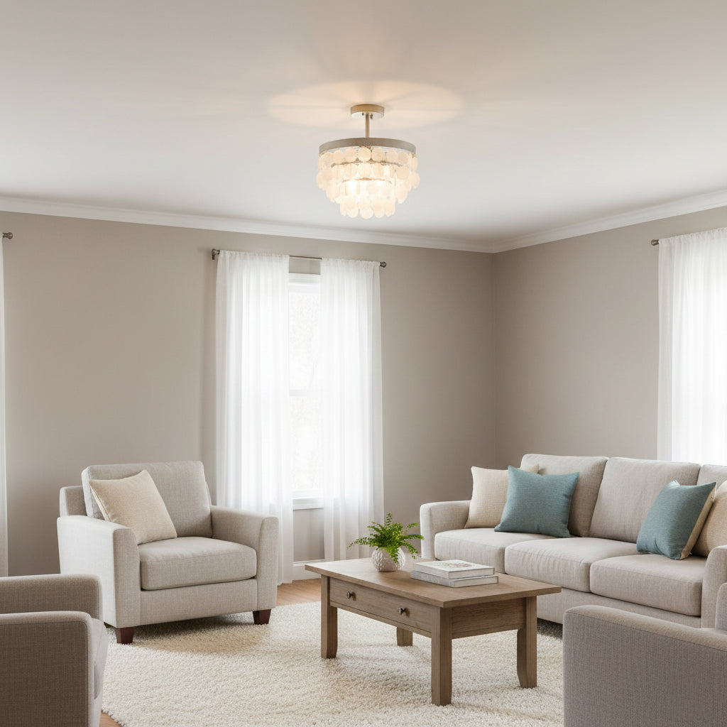 Brielle Ceiling Lamp in white finish against a light wall.