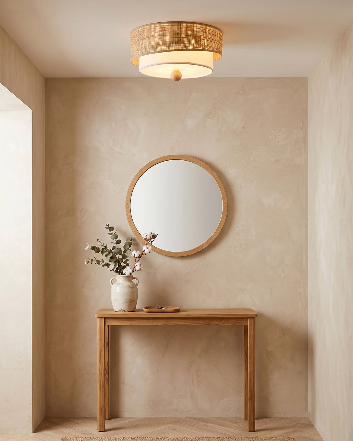 View of the light from below, showing the fabric diffuser.