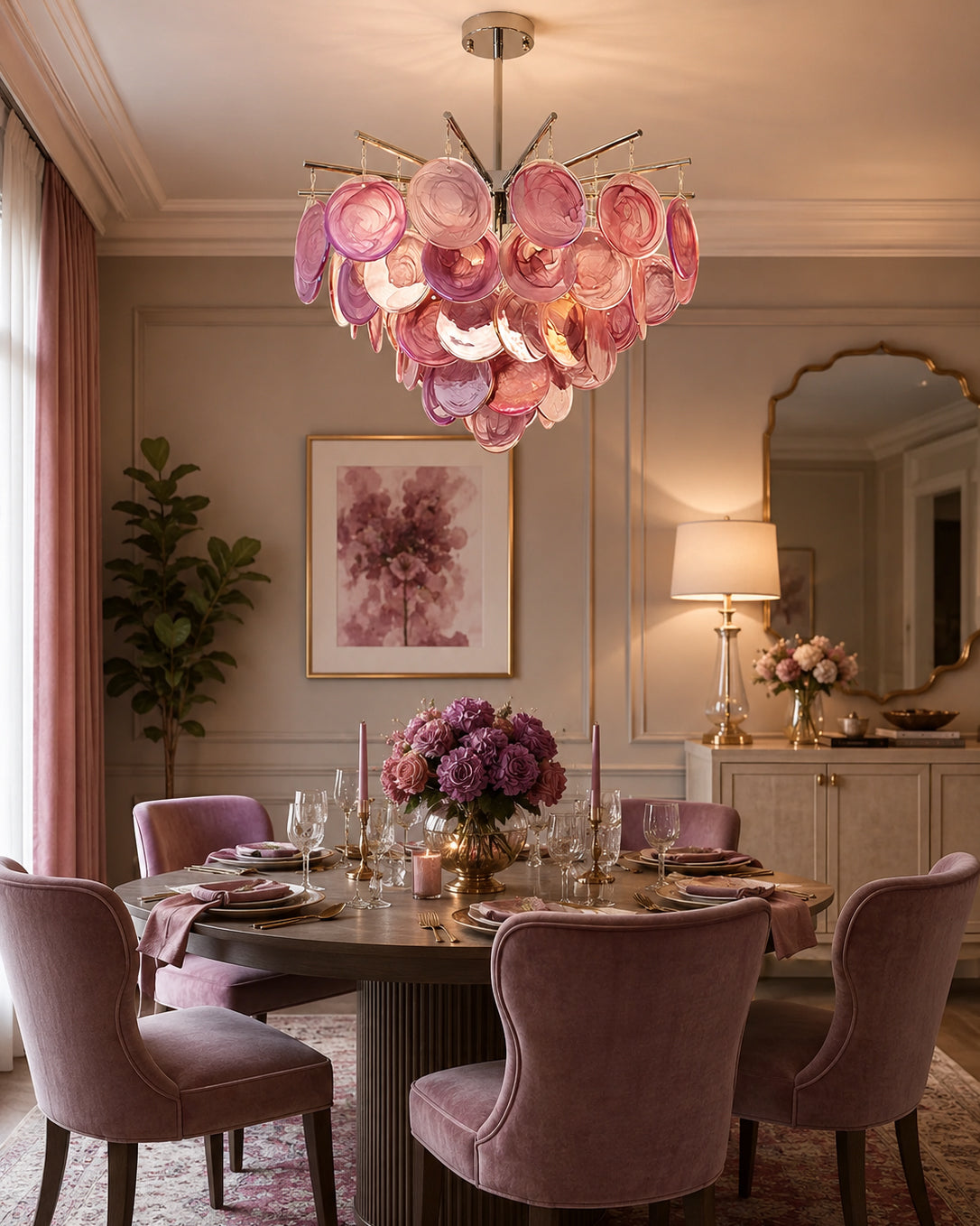 Side profile of the Camisa Glass Chandelier.
