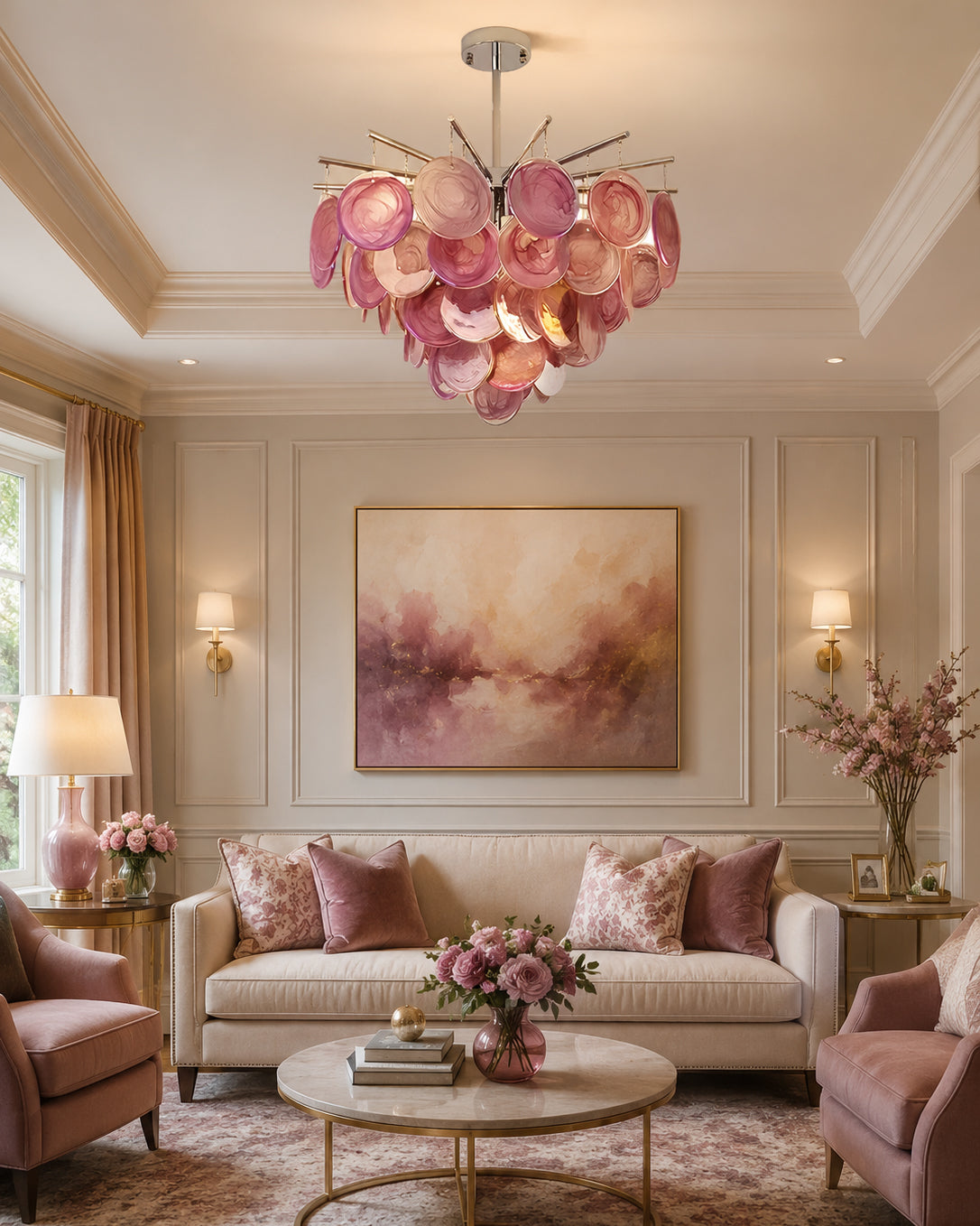 A larger size option of the Camisa Glass Chandelier.