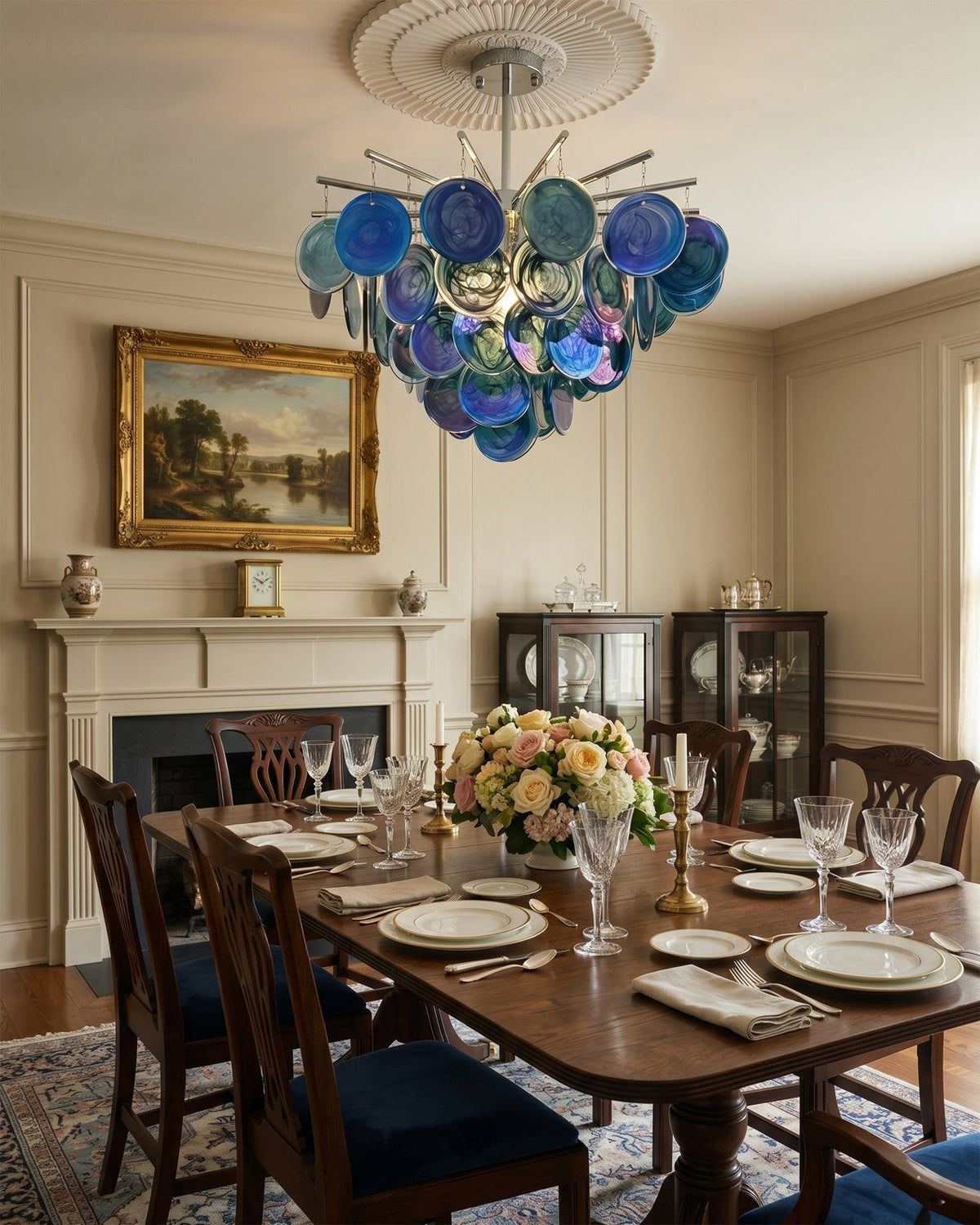 A different color option for the Camisa Glass Chandelier.