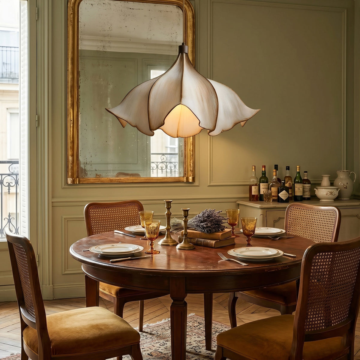 Viscontea Pendant Light shown above a dining table.