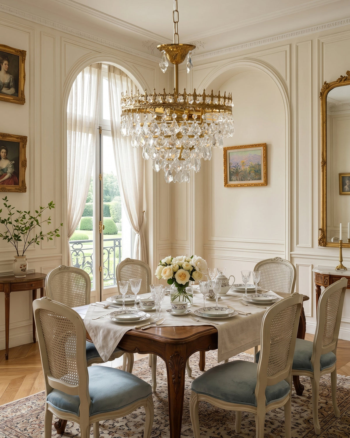 Side profile of the Marilyn Crystal Chandelier against a neutral wall.