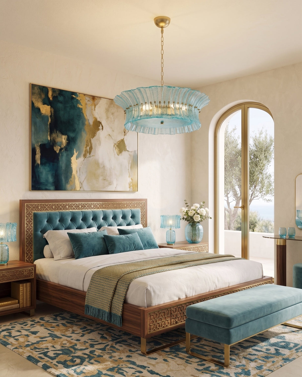 The Blue (Aquamarine) version of the Marin Glass Chandelier.