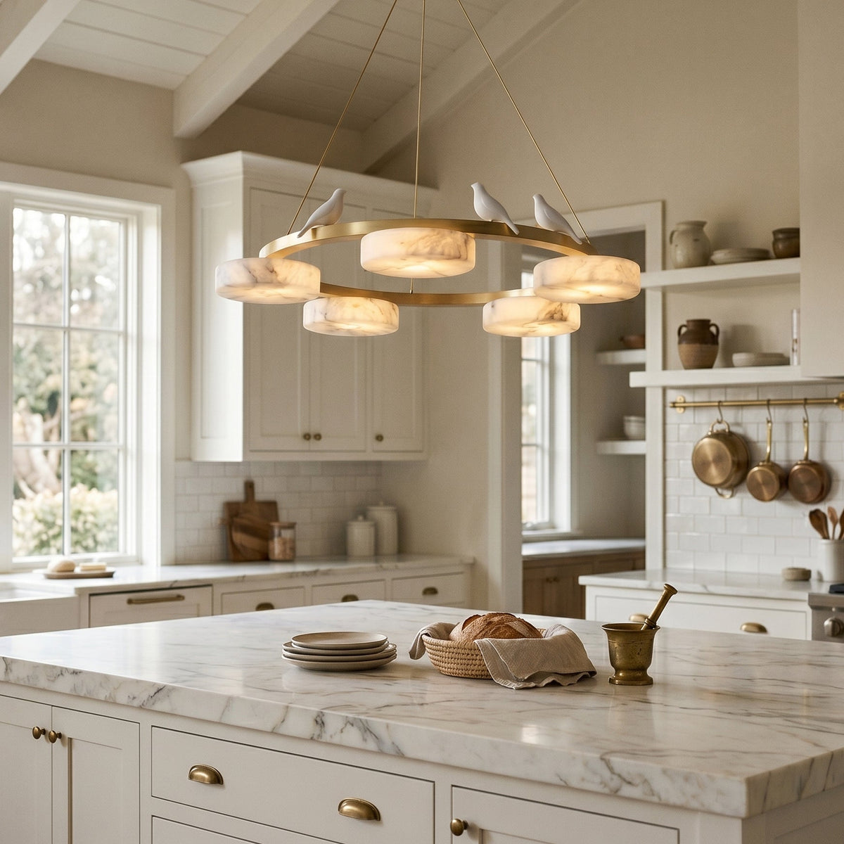 Sienna chandelier shown against a dark wall to highlight its form.