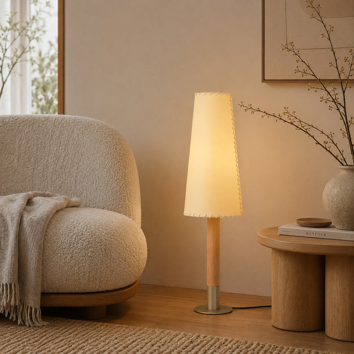 Side profile view of the Kove Parchment Floor Lamp.