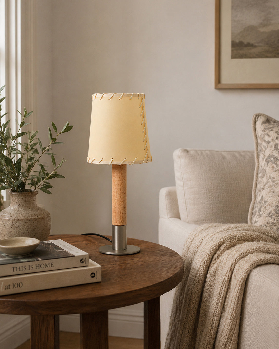 The lamp turned on, casting a soft, downward light.