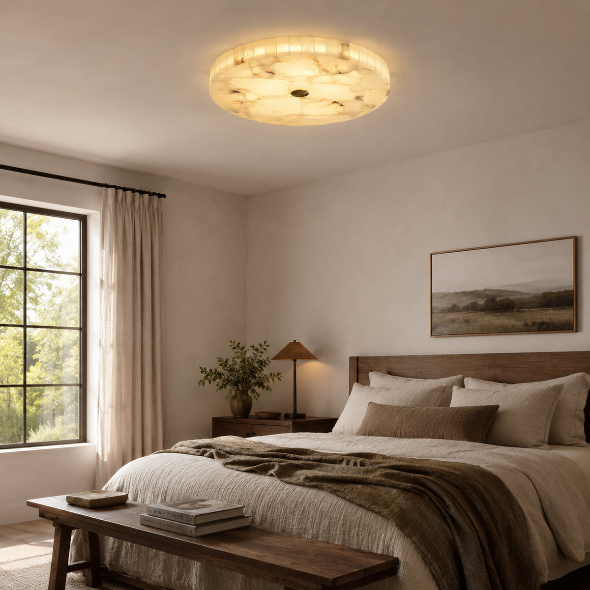 Darrow flush mount light shown from a low angle.