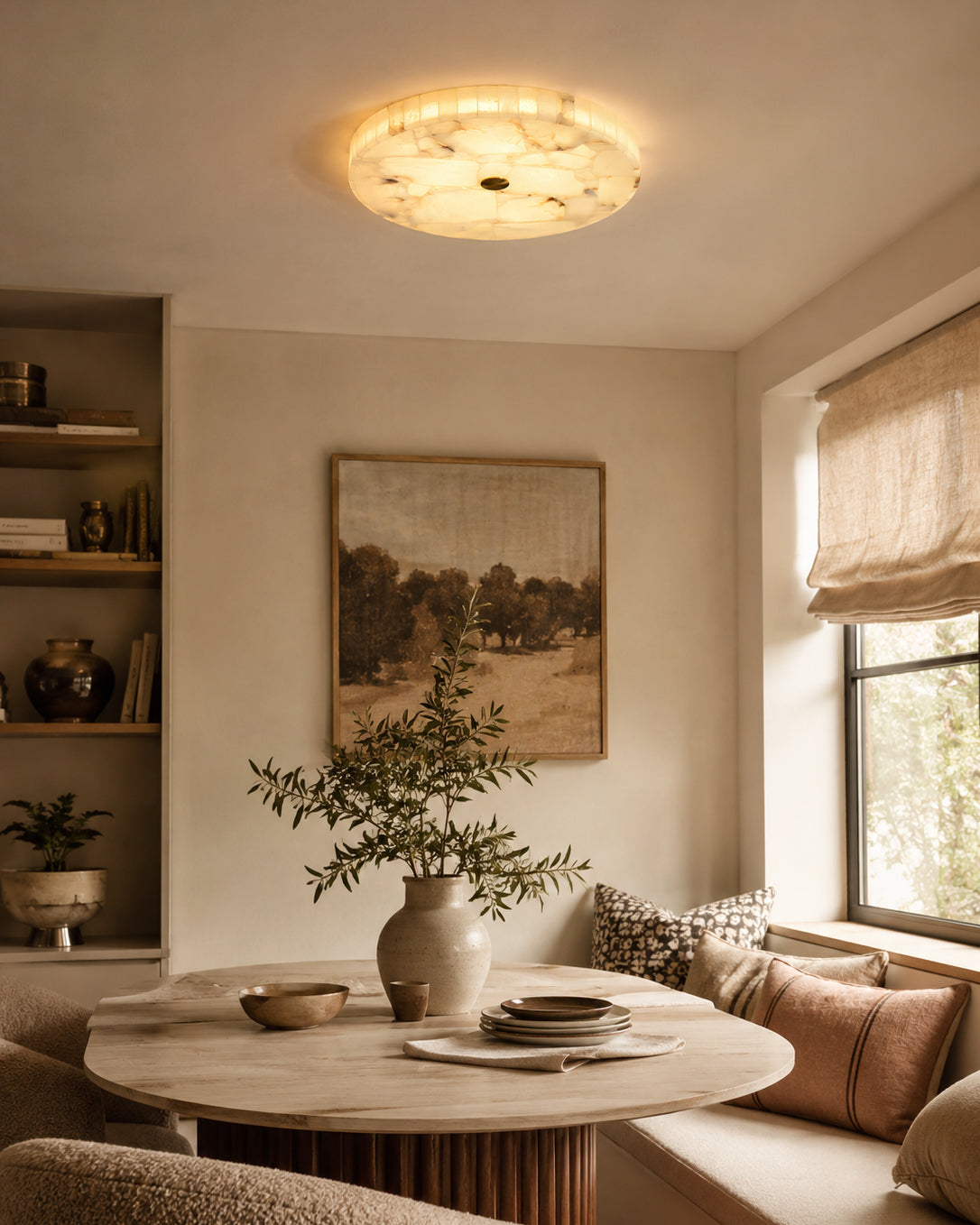 Darrow Alabaster Ceiling Mount installed in a sophisticated powder room.