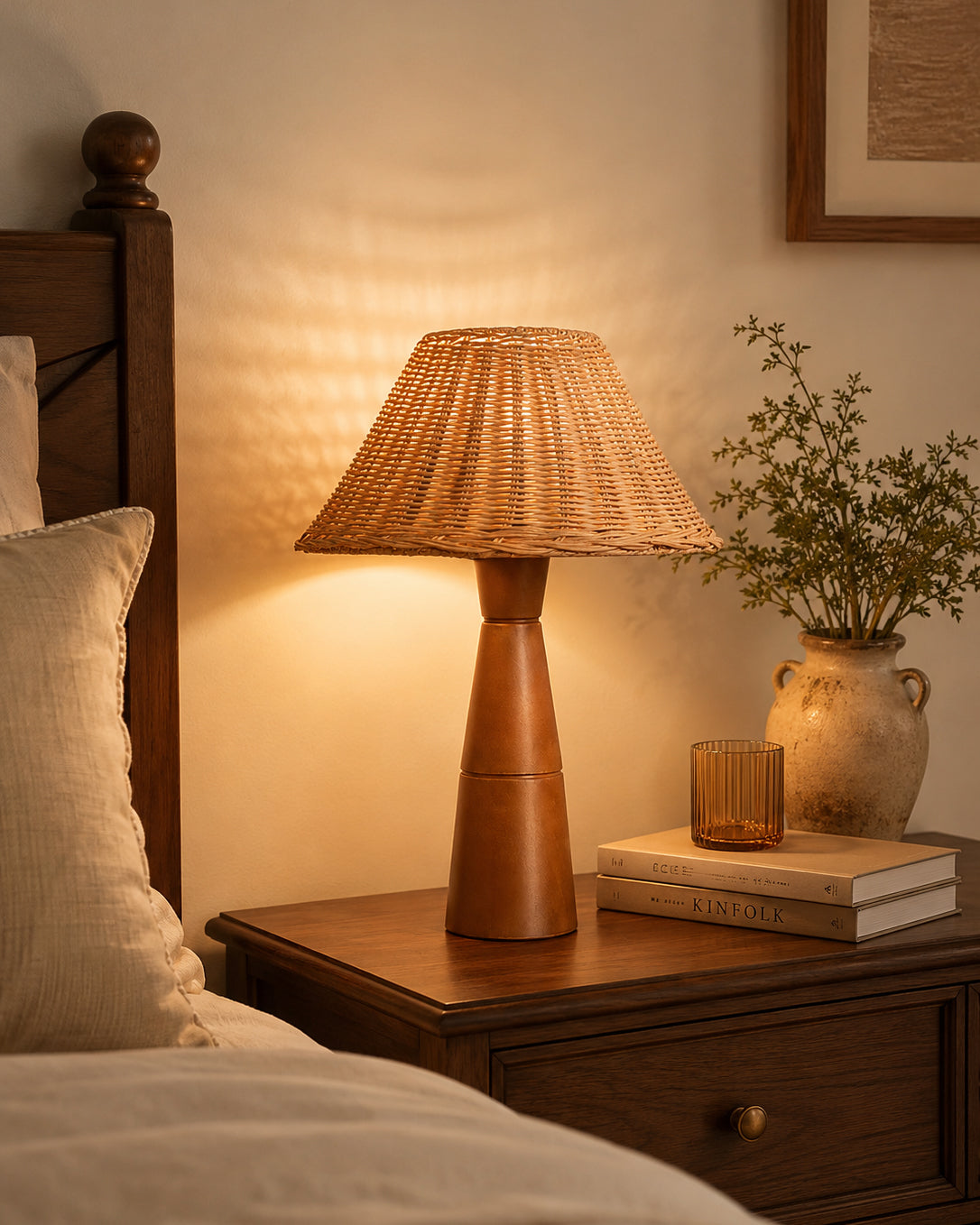 The lamp shown in an entryway console setting.