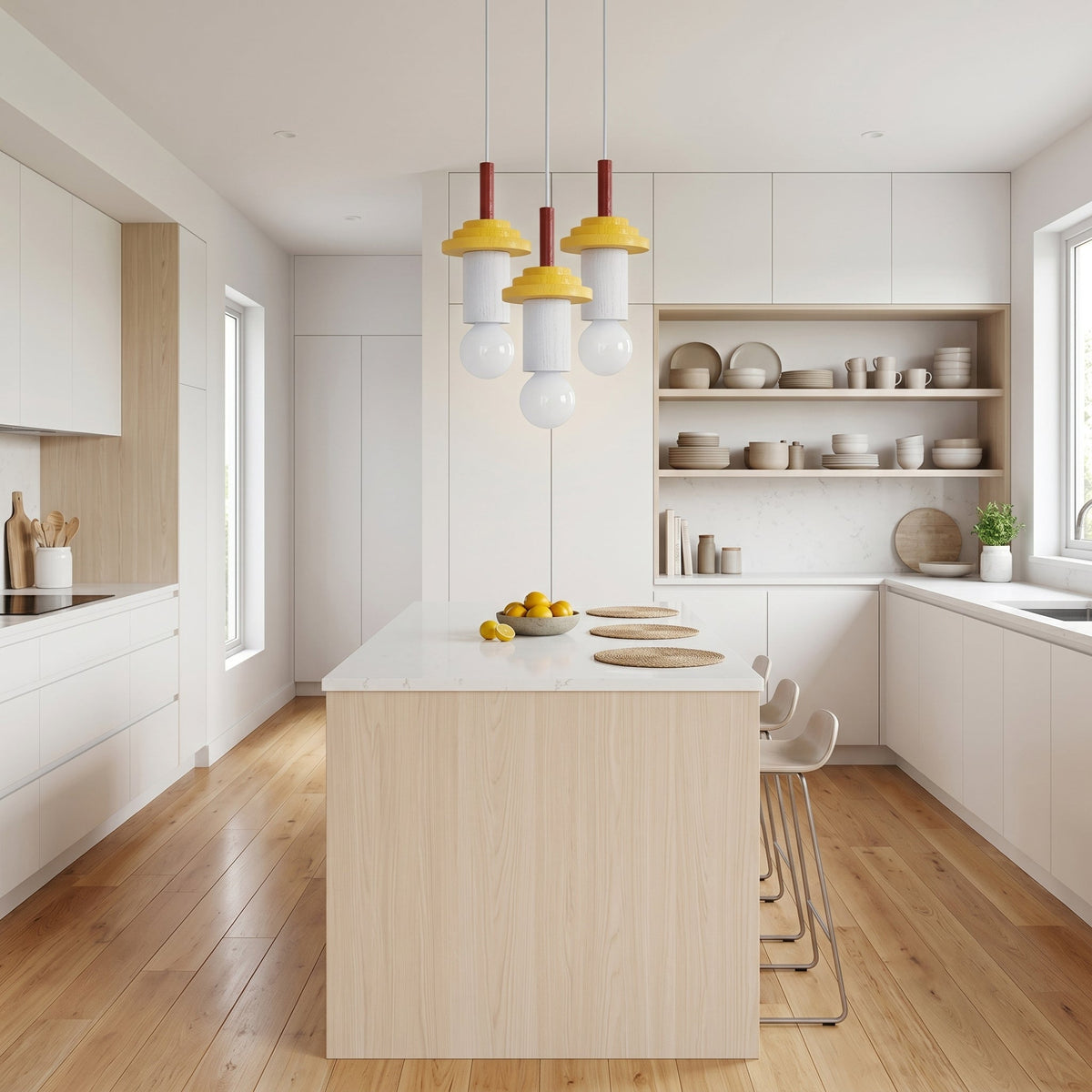 Klee Geometric Pendant Light, Model B, shown in red.